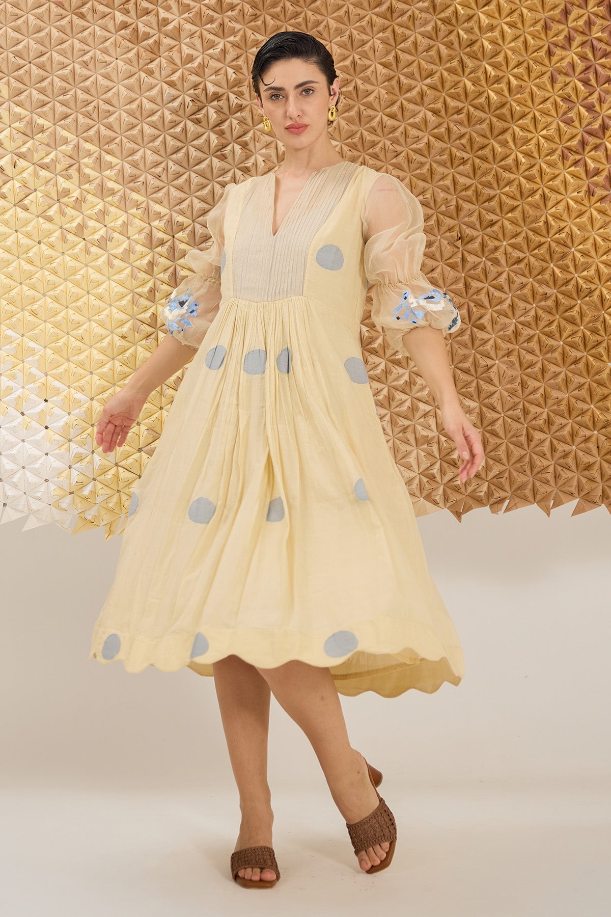 Buy Cream Yellow Midi Shirt Dress by The Loom Art for women online at ScrollnShops